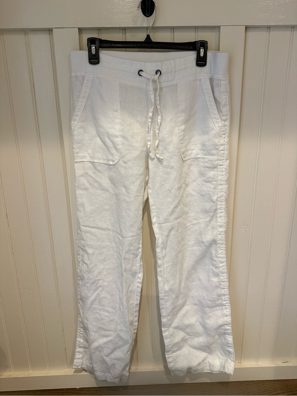 Athleta White Drawstring Linen Joggers